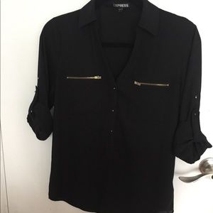 Black blouse with gold buttons